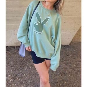 Playboy by Pacsun Green Oversized Bunny Logo Fleece Sweatshirt Small Streetwear